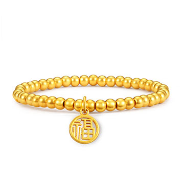 中国黄金 足金无相佛珠黄金弹力绳手链50克 50g