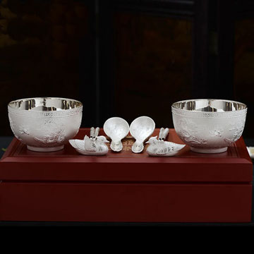 食用级银碗999纯银餐具套装