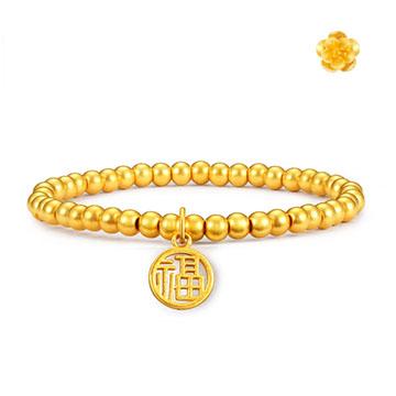 【金花】 1克 足金无相佛珠黄金弹力绳手链
